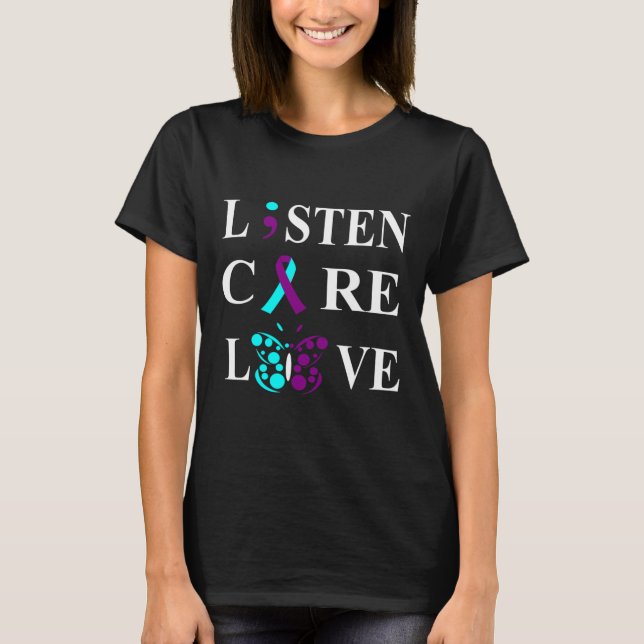 Suicide Awareness Semicolon Purple Teal Ribbon Gif T-Shirt (Front)