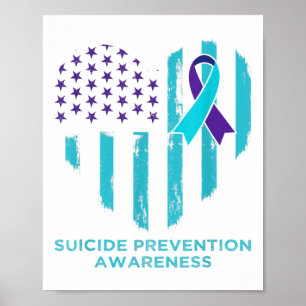Suicide Awareness Shirt American Flag Ribbon Menta Poster