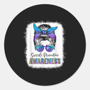 Suicide Awareness Shirt Messy Bun Hair Suicide Pre Classic Round Sticker