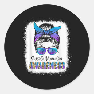 Suicide Awareness Shirt Messy Bun Hair Suicide Pre Classic Round Sticker