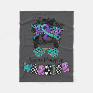 Suicide Awareness Shirt Messy Bun Hair Suicide Pre Fleece Blanket