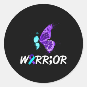 Suicide Awareness Shirt Semicolon Butterfly Suicid Classic Round Sticker