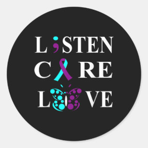 Suicide Awareness Tshirt Semicolon Purple Teal Rib Classic Round Sticker