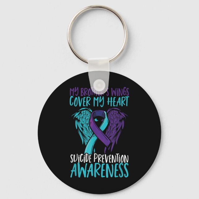 Suicide Awareness Wings &amp; Ribbon Suicide Key Ring (Front)