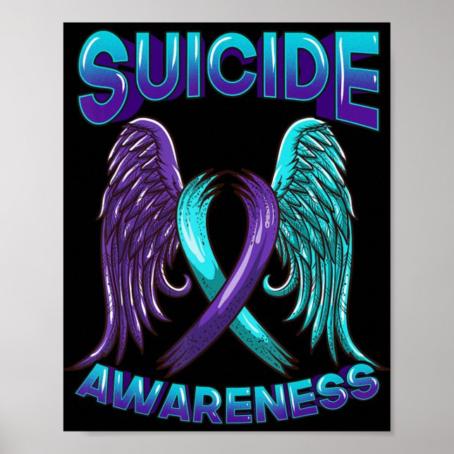 Suicide Awareness  Wings and Ribbon Suicide Preven Poster (Front)
