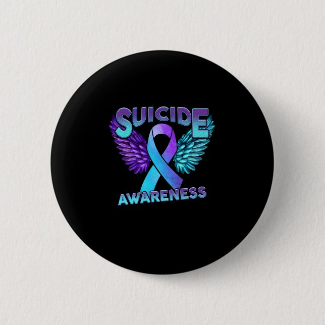 Suicide Awareness Wings And Ribbon Suicide Prevent 6 Cm Round Badge (Front)
