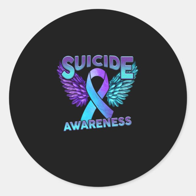 Suicide Awareness Wings And Ribbon Suicide Prevent Classic Round Sticker (Front)