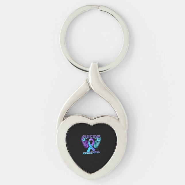 Suicide Awareness Wings And Ribbon Suicide Prevent Key Ring (Front)
