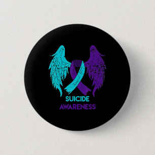 Suicide Awareness Wings And Ribbon Teal And Purpl 6 Cm Round Badge