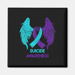 Suicide Awareness  Wings And Ribbon Teal And Purpl Magnet