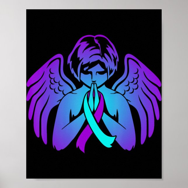 Suicide Awareness Wings Angel Ribbon Happy Support Poster (Front)