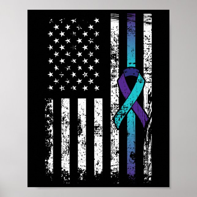 Suicide Depression American Flag Prevention Awaren Poster (Front)