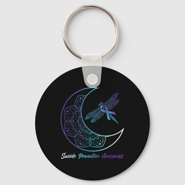 Suicide Depression Moon Dragonfly Prevention Aware Key Ring (Front)