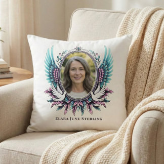 Suicide Loss Memorial Angel Wing Custom Photo Poem Cushion