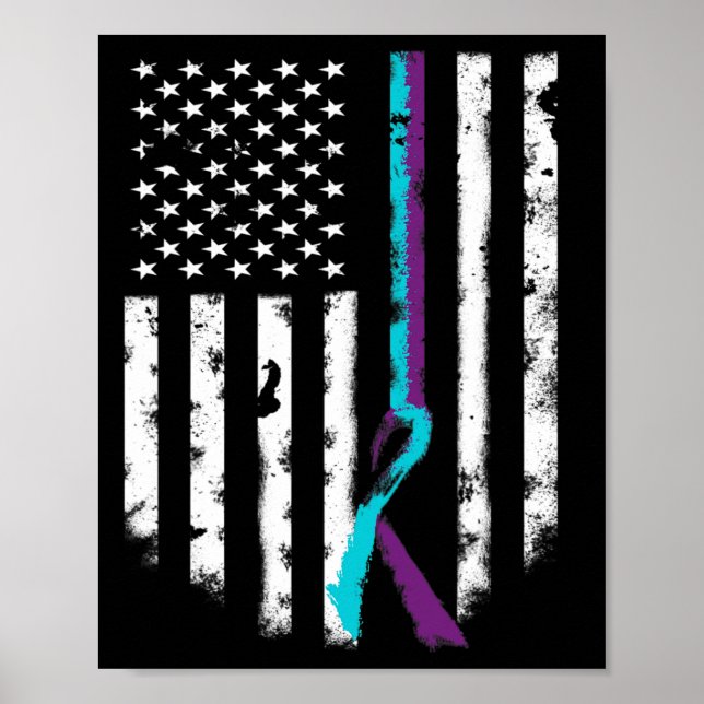 Suicide Prevention American Flag Awareness Ribbon  Poster (Front)