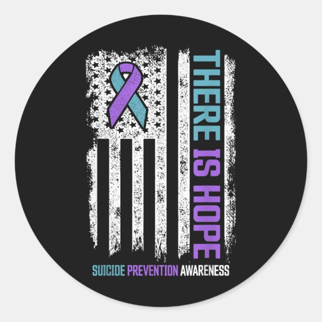 Suicide Prevention American Flag Hope Suicide Awar Classic Round Sticker (Front)
