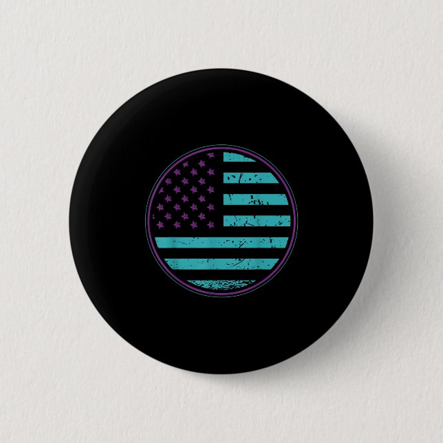 Suicide Prevention American Flag Wear Teal Purple  6 Cm Round Badge (Front)