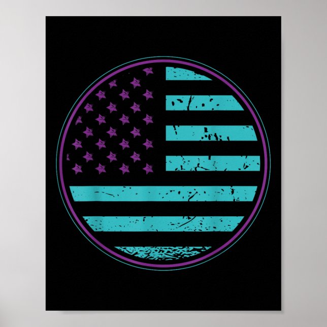 Suicide Prevention American Flag Wear Teal Purple  Poster (Front)