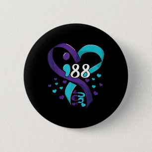 Suicide Prevention Awareness 988 Heart Teal And Pu 6 Cm Round Badge