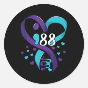 Suicide Prevention Awareness 988 Heart Teal And Pu Classic Round Sticker