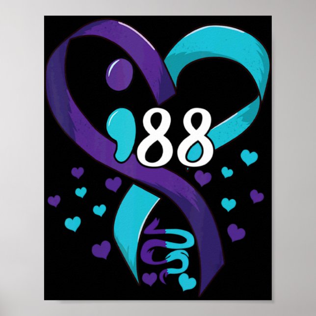 Suicide Prevention Awareness 988 Heart Teal And Pu Poster (Front)