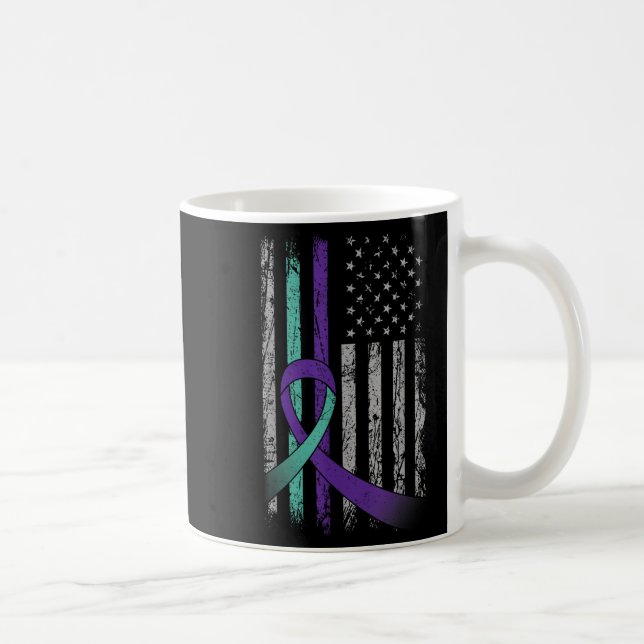 Suicide Prevention Awareness America Flag Teal Pur Coffee Mug (Right)