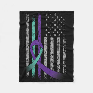Suicide Prevention Awareness America Flag Teal Pur Fleece Blanket