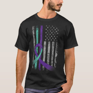Suicide Prevention Awareness America Flag Teal Pur T-Shirt