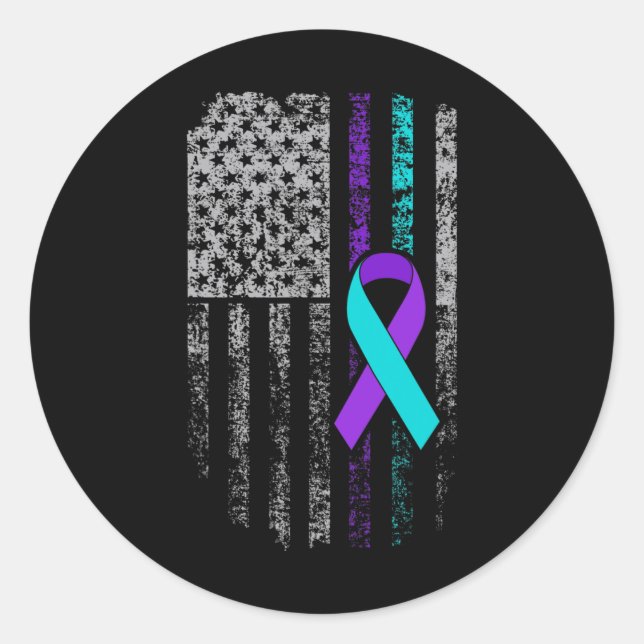 Suicide Prevention Awareness American Flag Ribbon  Classic Round Sticker (Front)