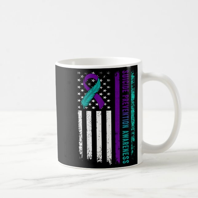 Suicide Prevention Awareness American Flag Ribbon  Coffee Mug (Right)