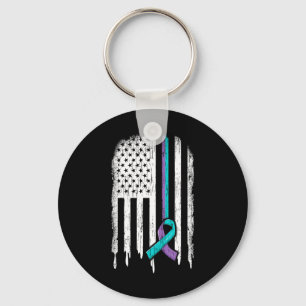 Suicide Prevention Awareness American Flag Ribbon Key Ring