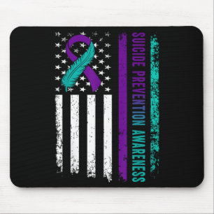 Suicide Prevention Awareness American Flag Ribbon  Mouse Pad