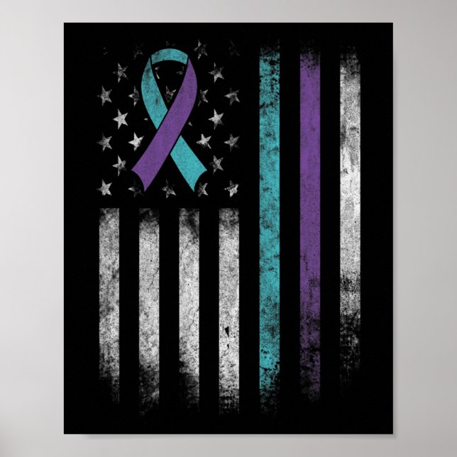 Suicide Prevention Awareness American Flag Ribbon  Poster (Front)