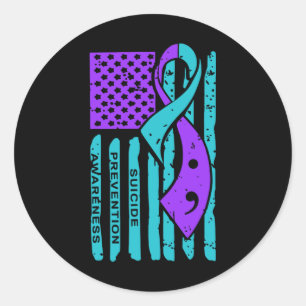 Suicide Prevention Awareness American Flag Semicol Classic Round Sticker