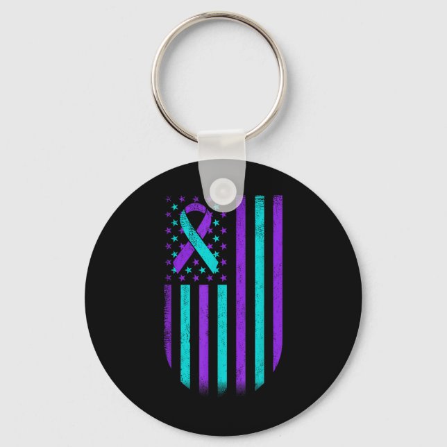 Suicide Prevention Awareness American Flag Support Key Ring (Front)