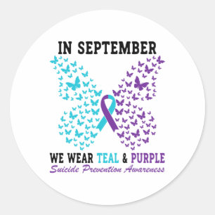 Suicide Prevention Awareness Betterfly Teal And Pu Classic Round Sticker