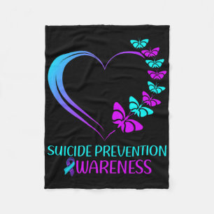 Suicide Prevention Awareness Butterfly Heart Ribbo Fleece Blanket