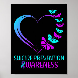 Suicide Prevention Awareness Butterfly Heart Ribbo Poster