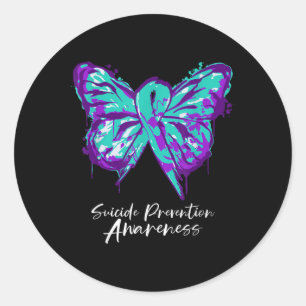 Suicide Prevention Awareness Butterfly Ribbon Classic Round Sticker