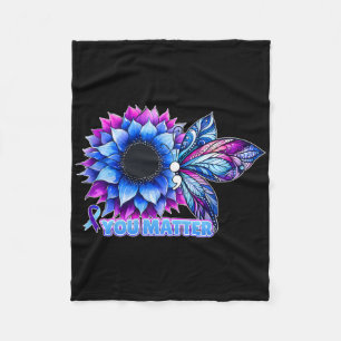 Suicide Prevention Awareness Butterfly Semicolon Fleece Blanket