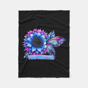 Suicide Prevention Awareness Butterfly Semicolon Fleece Blanket