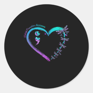 Suicide Prevention Awareness Dragonfly Heart Love  Classic Round Sticker