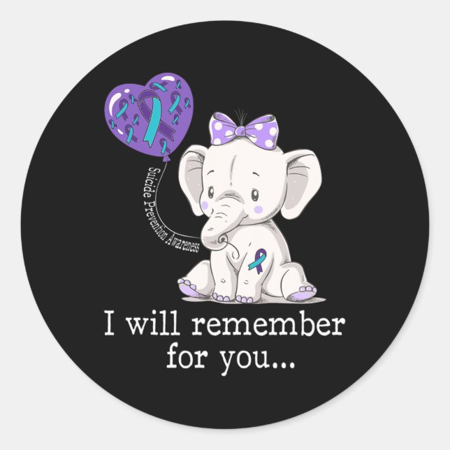 Suicide Prevention Awareness Elephant  Classic Round Sticker (Front)