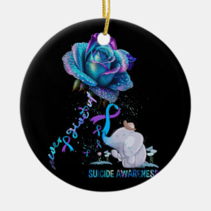 Suicide Prevention Awareness Elephant Ribbon Never Ceramic Ornament