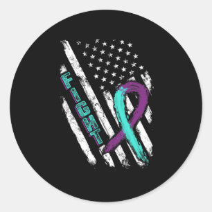 Suicide Prevention Awareness Fight Usa Flag Teal A Classic Round Sticker