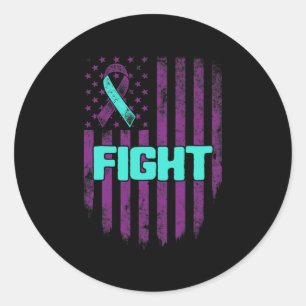 Suicide Prevention Awareness Fight Usa Flag Teal A Classic Round Sticker