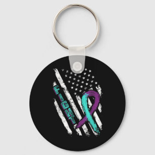 Suicide Prevention Awareness Fight Usa Flag Teal & Key Ring
