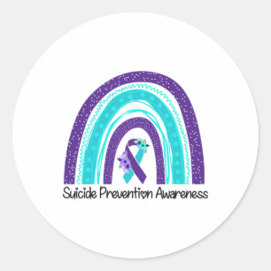 Suicide Prevention Awareness Floral Teal Ribbon Ra Classic Round Sticker