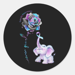 Suicide Prevention Awareness Flower Elephant Ribbo Classic Round Sticker