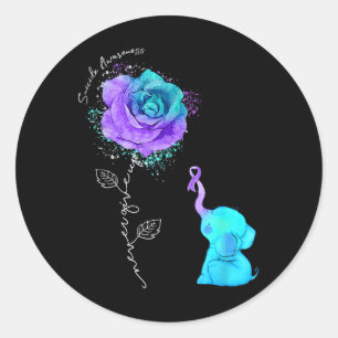 Suicide Prevention Awareness Flower Elephant Ribbo Classic Round Sticker